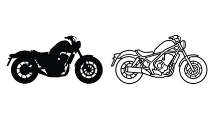 Motorcycle Silhouette And Outline Black And White Vector Illustration © Rumana