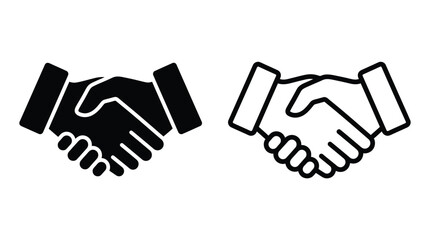 Obraz premium Two Handshake Icons Black Silhouette And White Outline Styles