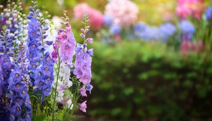 Fototapeta premium garden displaying a fresh delphinium flower with copy space image