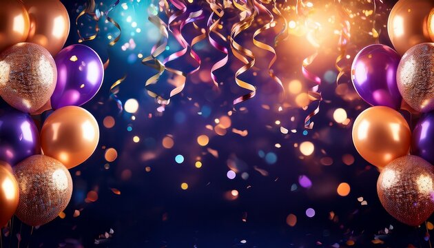 party background with lights confetti balloons and serpentine