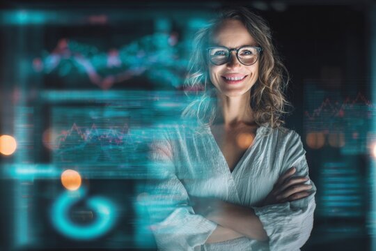 Confident women leading the charge in business. Data visualizati