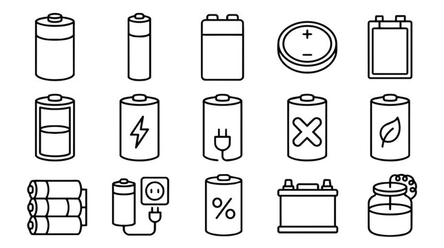 Battery power and charging icons set