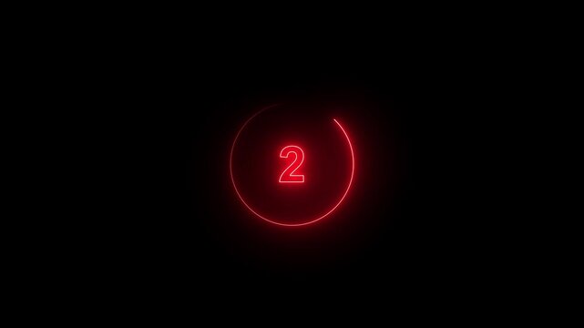 Neon bright glowing countdown timer from 5 to 0 seconds. Neon glowing countdown timer 5 second animation .Neon Countdown on black background. Neon line timer from 5 to 0 seconds animation, 