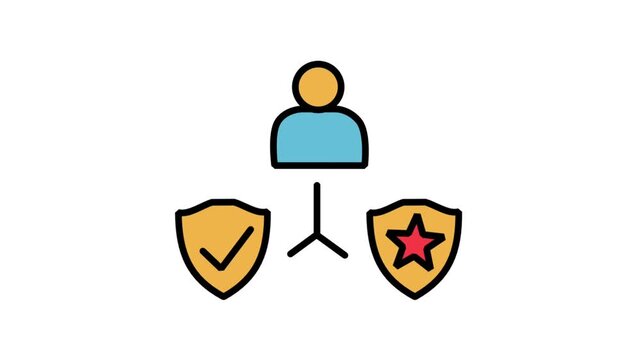 Animated structural hierarchy icon branching from a corporate manager to two protective shields, representing operational risk management solutions.