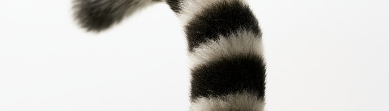 Close up detail of  fuzzy ring tailed lemur tail with distinctive black and white striped fur patterns