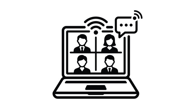 Video Conference Icon With Multiple Participants And Wireless Signal