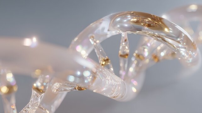 透明なガラスのDNA二重らせん構造のクローズアップ。科学や医療関連のイメージ素材