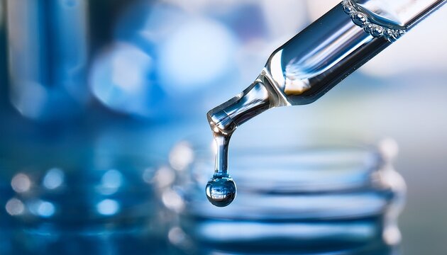 glass pipette dripping clear viscous liquid