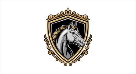 Obraz premium Elegant Horse Head Emblem with Ornate Golden Frame.