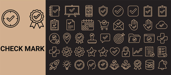 Check Mark Verification and Approval Line Icons Set, Quality Control Outline Vector Collection © MD FIRDAUS RAHMAN
