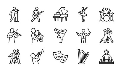 Vector Music Icons Set: Performance, Instruments, Dance, DJ, Orchestra, 15 Elements © Shanta