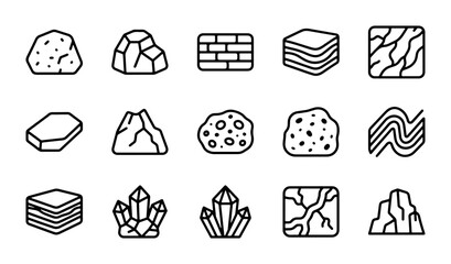 Geology Icons Set, Rock Formations Vector Graphics, Mineral Crystals Collection, Earth Science Elements © Ritu