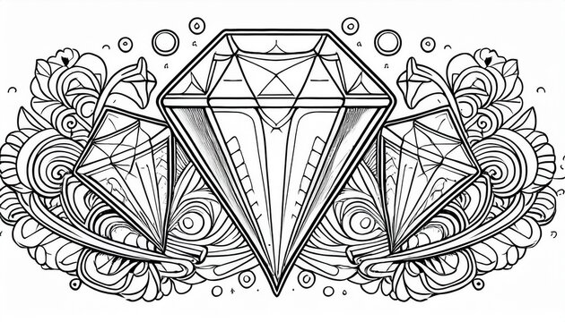 adult coloring page with positive affirmations and diamonds for mindful relaxation isolated on white background