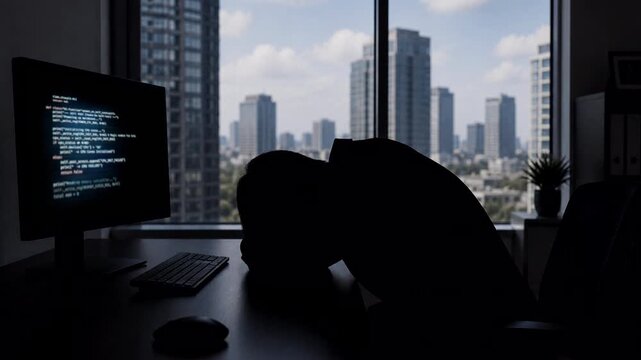 Man exhausted at his office desk