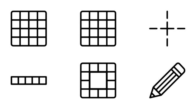 Grid Icons, Layout Tools, and Drawing Pencil Vector Set for Design and Planning