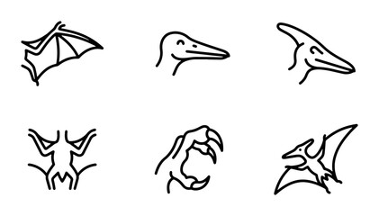 Dinosaur Icons, Pterodactyl Graphics, Prehistoric Creature Vector Set, Paleontology Symbols © Rubel