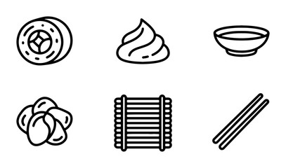 Sushi Icons Set, Japanese Food Vector Graphics, Asian Cuisine Elements, Restaurant Menu Graphics © Mitu