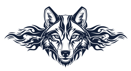 Wolf head with fiery mane design. © Slamet