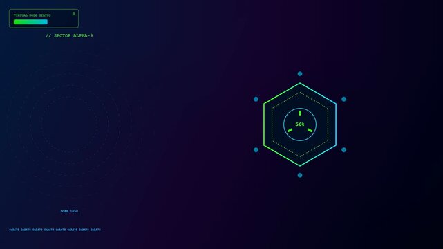A pulsating cloud infrastructure node displays changing numeric data metrics within a vibrant hexagonal interface frame set against a dark deep blue digital atmosphere environment space