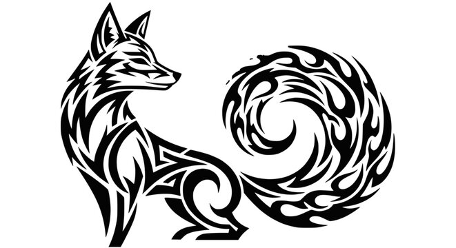 Tribal Fox Design with Swirling Tail.