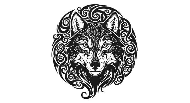 Wolf face with swirling patterns.