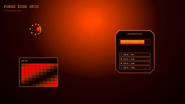 a glowing cloud infrastructure node interface displays active monitoring cycles with shifting data grids and amber luminous energy patterns within a dark digital system environment view