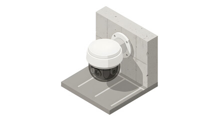 Isometric surveillance camera mounted on a concrete wall. Generative AI. © anammarques