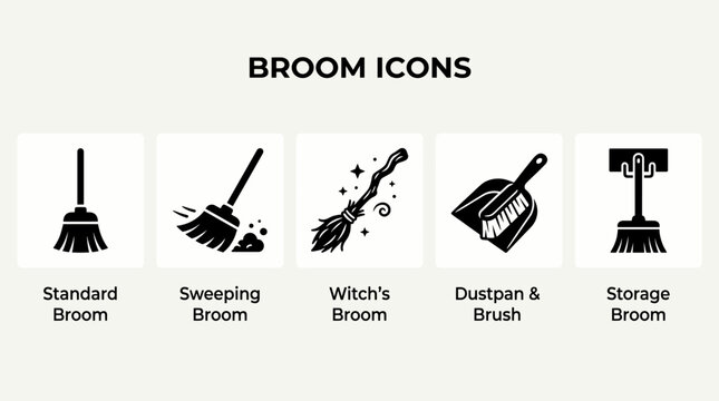 Set of Broom and Cleaning Icons