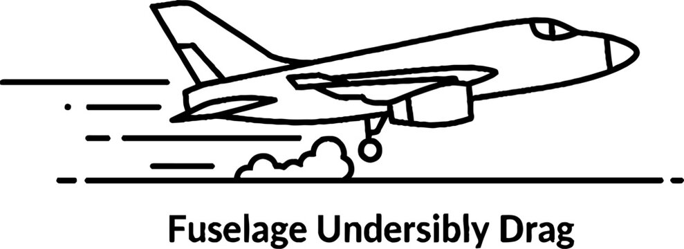 Black and white airplane fuselage drag illustration concept.