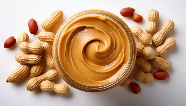 peanut butter swirl artfully blended with crunchy peanuts on a clean white background showcasing its rich texture and creamy appearance