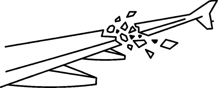 Broken airplane wing with shattered pieces illustration.