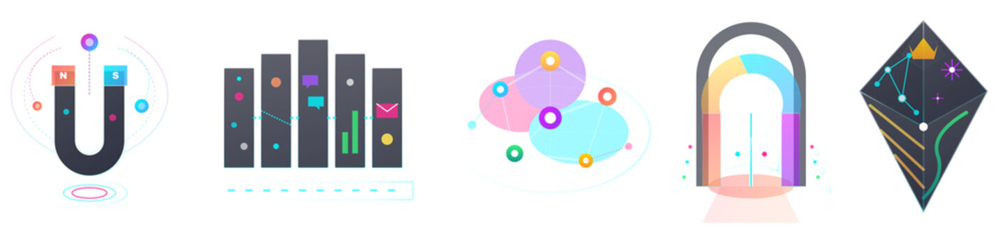 Magnetic field visualization illustrations on transparent background design icon science physics chart graph network