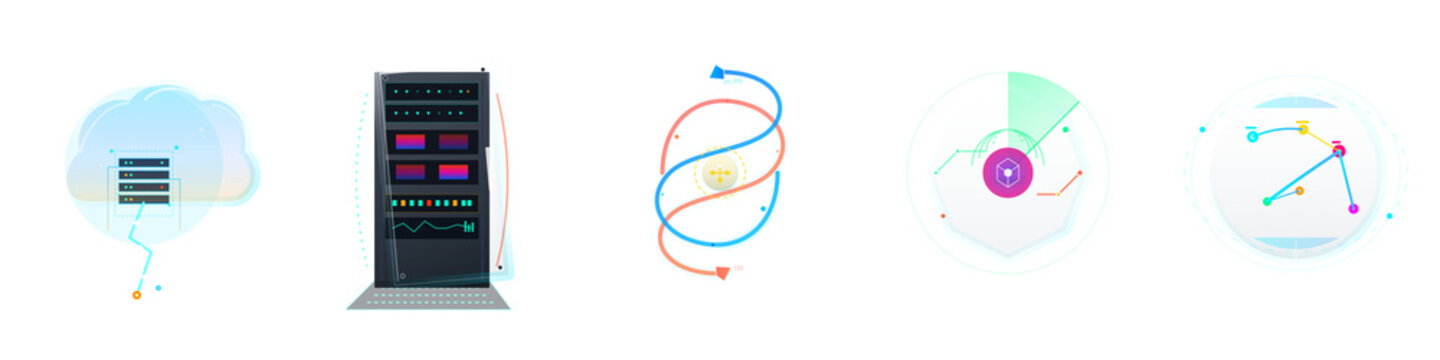 Digital server and cloud icons on transparent background icon networking data center rack computing technology