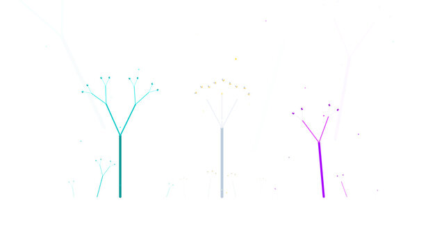 Tree branch sapling on white background, delicate watercolor sketch style with thin stems and light leaf accents for botanical education and nature