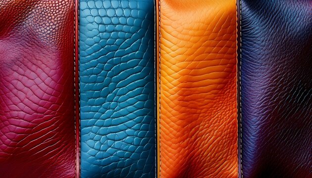 four distinct textures of colorful leather are arranged in a grid pattern