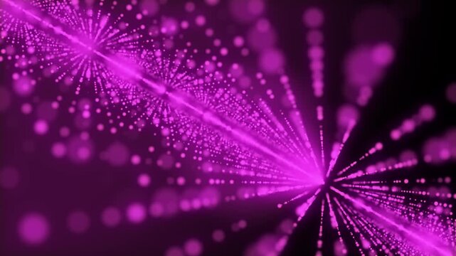 Particle beams radiate from a central point to form a glowing purple.
