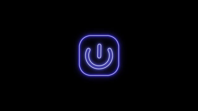 Vibrant blue power on button neon icon with glowing luminous symbol for instant device activation and system start up