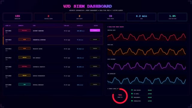 A digital ai fraud detection interface displays fluctuating wave patterns and security monitoring metrics as cascading data feeds illuminate a dark screen within this modern software environment