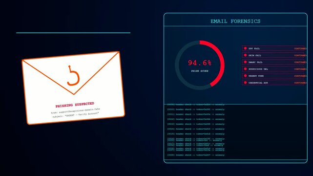 Digital ai fraud detection systems monitor incoming electronic mail as red warning symbols appear on screen to indicate malicious phishing attempts within this security analysis interface