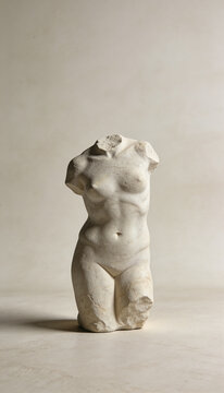 Ancient marble torso sculpture of a female figure with a classical aesthetic