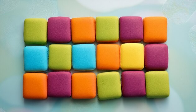 colorful square cookies arranged in geometric pattern