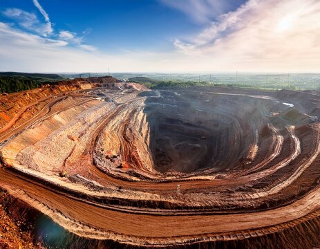 open pit mine extracting minerals and raw materials