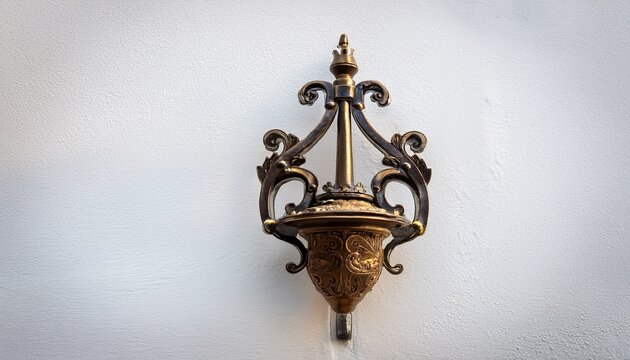 obidos castle ancient iron torch holder on white wall