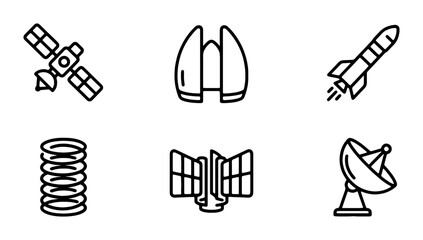 Space Icons, Rocket, Satellite, Antenna, Futuristic Design, Technology Vector Set © Arafat