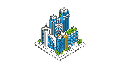 Fototapeta premium Isometric Smart City Skyscrapers with Green Energy and Sustainable Architecture Illustration on White Background