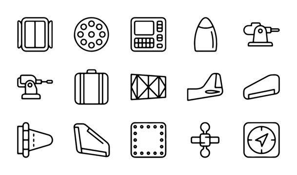 15 Military Icons, Vector Set: Bullet, Compass, Radar, Weaponry, Aircraft, Luggage