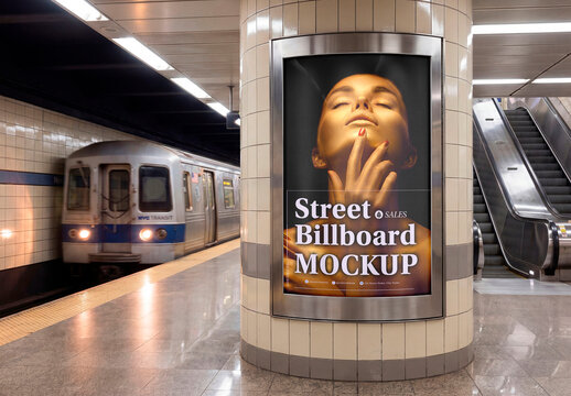 Subway station billboard mockup