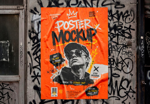 Street poster mockup with graffiti