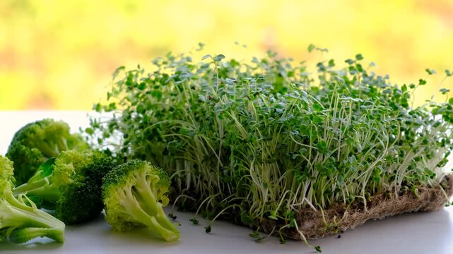 Sulforaphane supplements with broccoli sprouts. Selective focus.