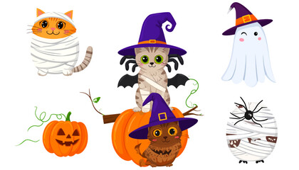 Obraz premium Cute Halloween Characters Collection Festive Spooky Designs.